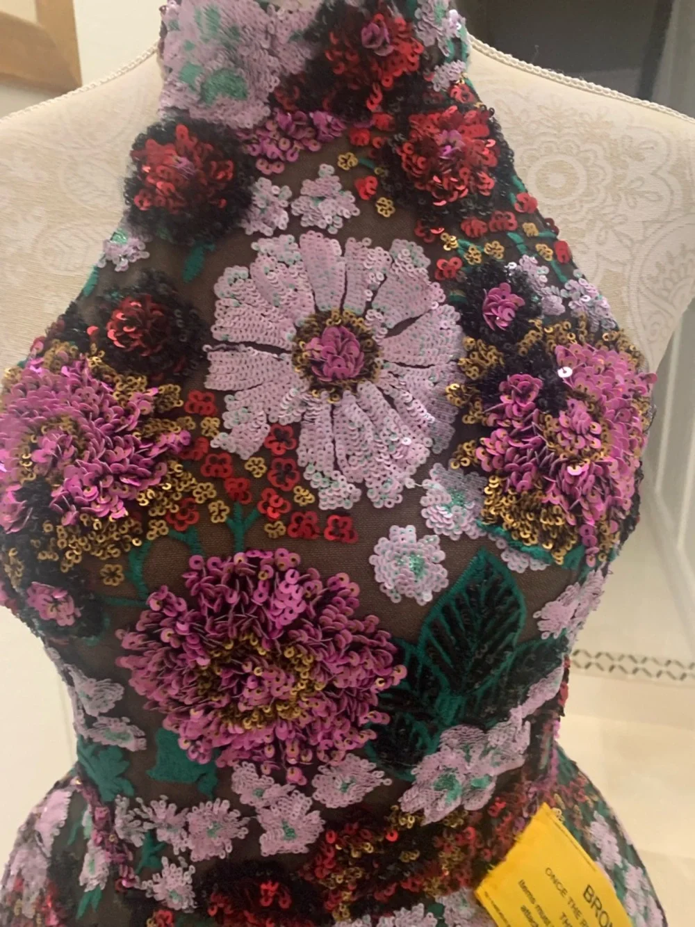 New BRONX AND BANCO Deirdre Floral Sequinned Halter Dress Size S / 4 US - Picture 14 of 16